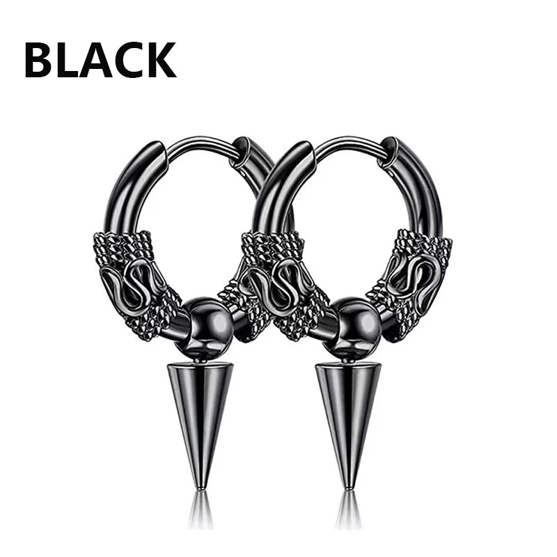 1 Pairs Punk Stainless Steel Stud Earrings Black Earrings Set for Men Women Vintage Hip Hop Piercing Ear Jewelry Accessories