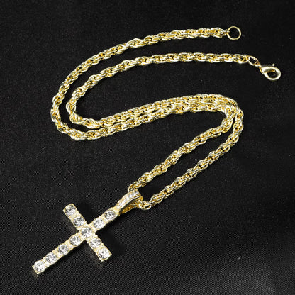 Hip Hop Iced Out Cross Pendant Necklace – 4mm Zircon Tennis Chain