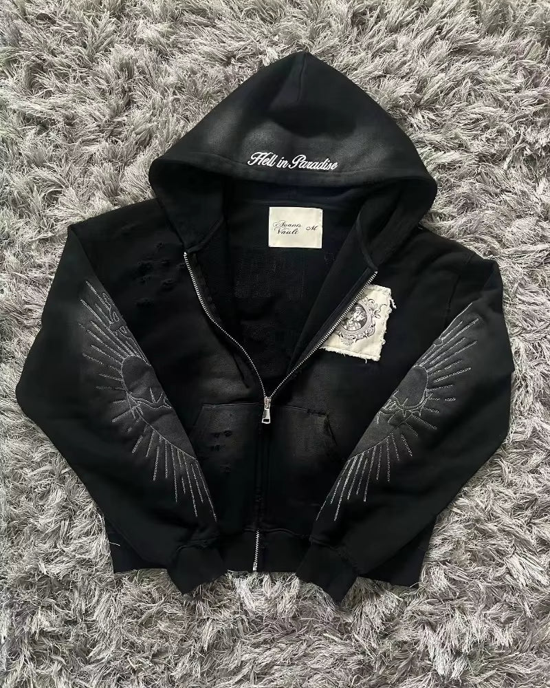 Y2K Harajuku Gothic Zipper Sweater – Women’s Retro Embroidery Patch Jacket (Autumn/Winter)