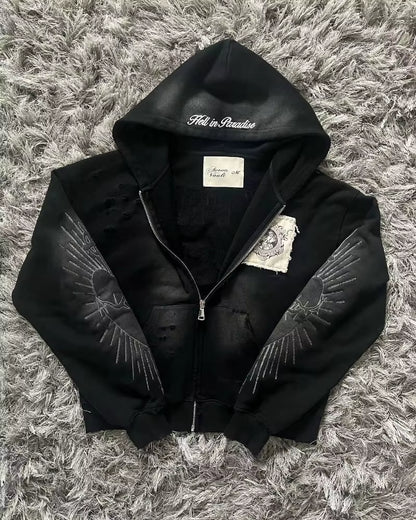 Y2K Harajuku Gothic Zipper Sweater – Women’s Retro Embroidery Patch Jacket (Autumn/Winter)