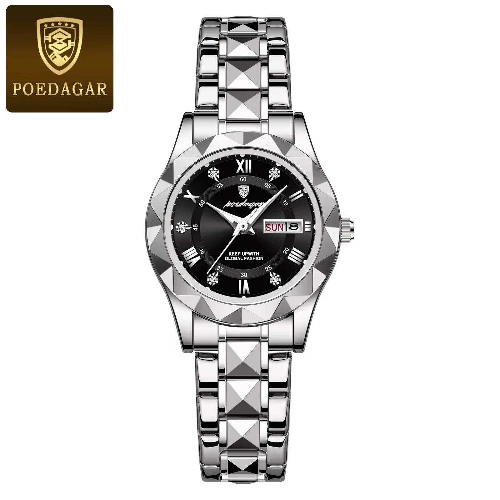 Luxury Ladies Dress Watch - Luminous, Waterproof, Week & Date Display, Stainless Steel, Quartz Movement, Gift Box Included