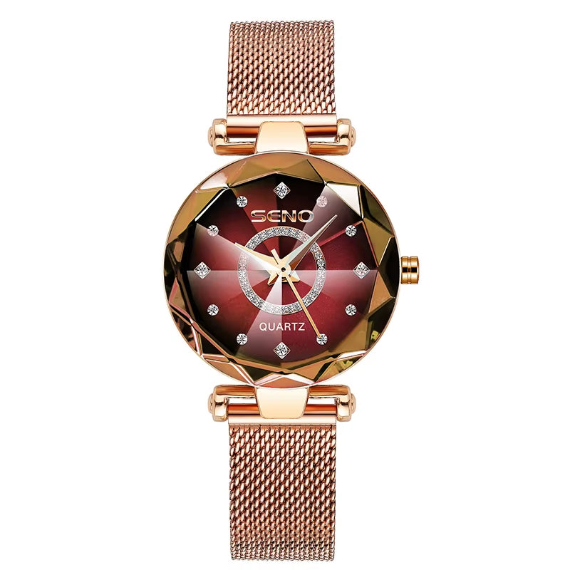 SENO Ocean Star Women Crystal Watch 2024 Top Brand Luxury Rose Gold Women Bracelet Watch for Ladies Wrist Watch Relogio Feminino