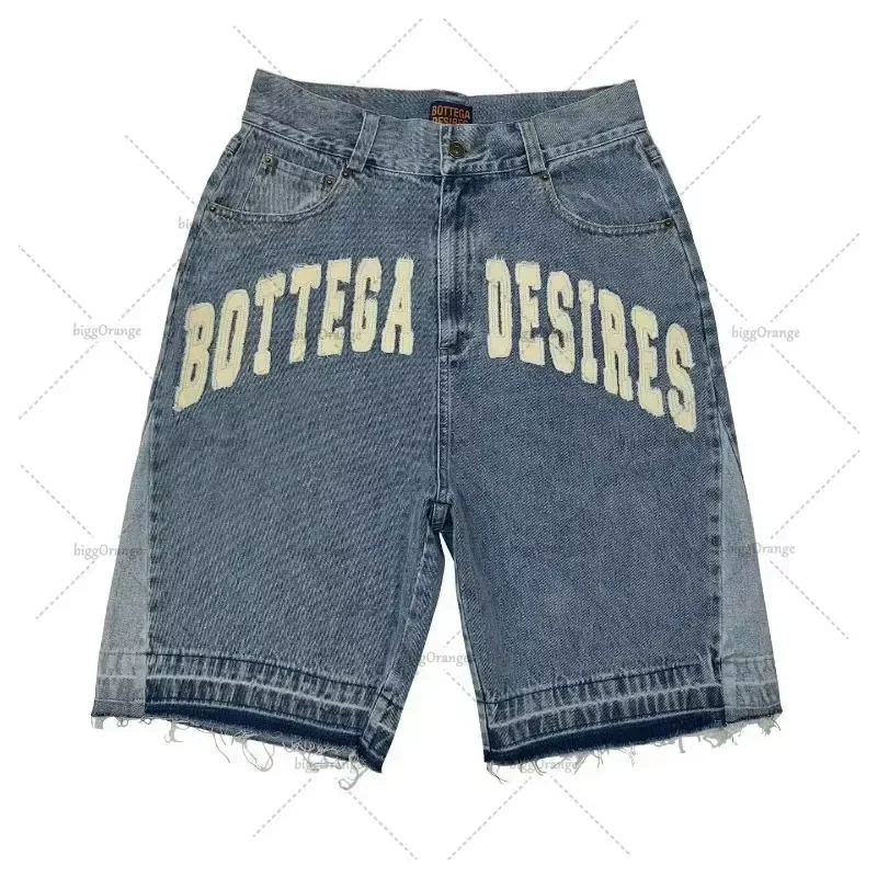 Bottega Desire Y2K New Cowboy Skateboard Shorts Cartoon Embroidery Men and Women Loose Jeans Wide-Leg Pants Hip-Hop Street Jeans