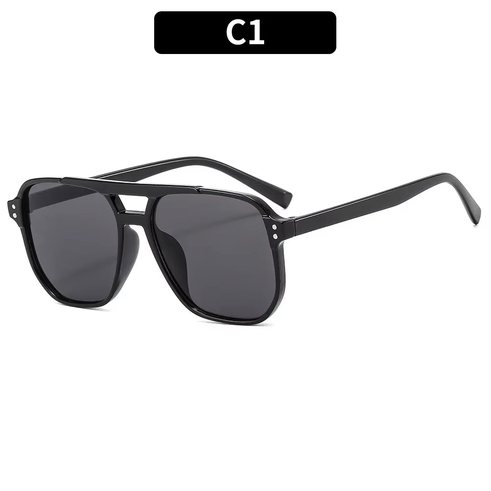 Vintage Square Sunglasses for Men and Women – Thick Frame with Double Bridges, Chic Polygon Design, and UV400 Protection.