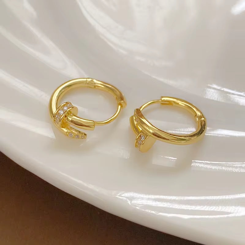 925 Silver Plated Zircon round Circle Hoop Earring for Women Minimalist Trendy Jewelry Shiny Accessories Eh2031