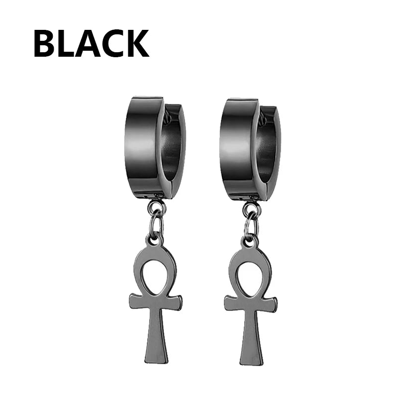 1 Pairs Punk Stainless Steel Stud Earrings Black Earrings Set for Men Women Vintage Hip Hop Piercing Ear Jewelry Accessories