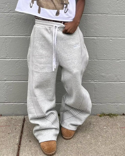 American Retro Striped Knitted Pants Men Y2K Street Harajuku Trendy Brand Oversized Trousers Loose Casual Wide Leg Pants Women