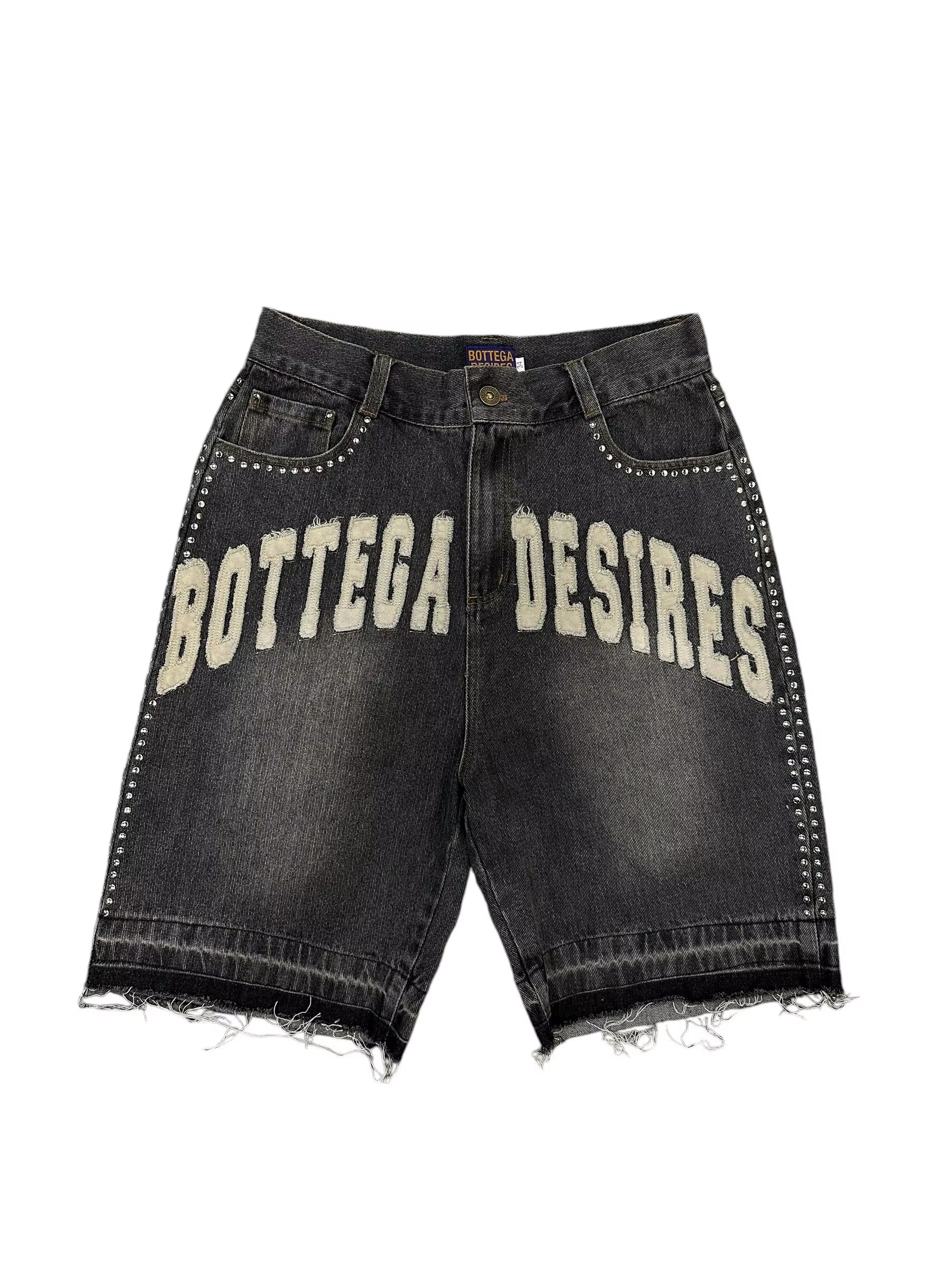 Bottega Desire Y2K New Cowboy Skateboard Shorts Cartoon Embroidery Men and Women Loose Jeans Wide-Leg Pants Hip-Hop Street Jeans