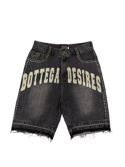 Bottega Desire Y2K New Cowboy Skateboard Shorts Cartoon Embroidery Men and Women Loose Jeans Wide-Leg Pants Hip-Hop Street Jeans