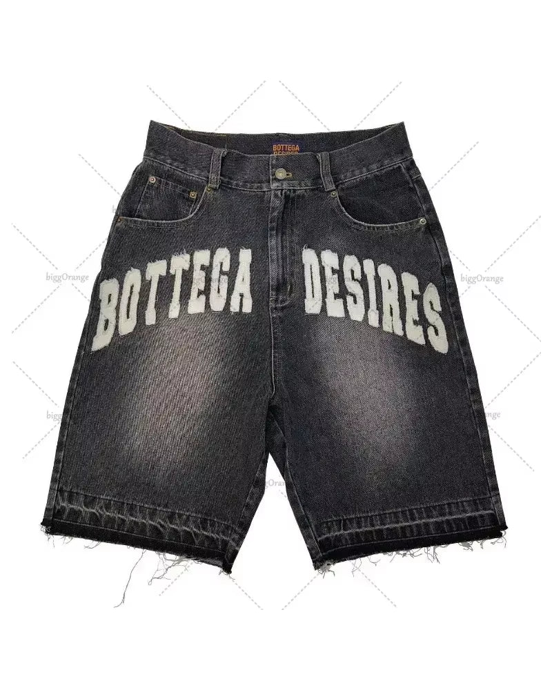 Bottega Desire Y2K New Cowboy Skateboard Shorts Cartoon Embroidery Men and Women Loose Jeans Wide-Leg Pants Hip-Hop Street Jeans