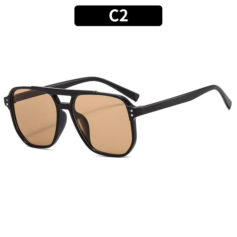 Vintage Square Sunglasses for Men and Women – Thick Frame with Double Bridges, Chic Polygon Design, and UV400 Protection.