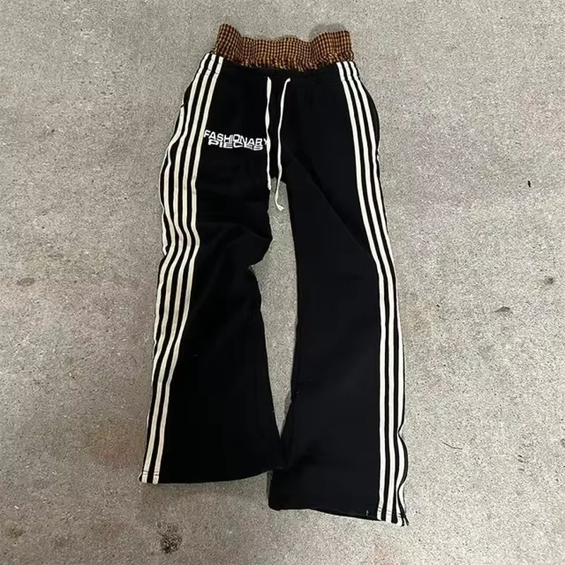 American Retro Striped Knitted Pants Men Y2K Street Harajuku Trendy Brand Oversized Trousers Loose Casual Wide Leg Pants Women