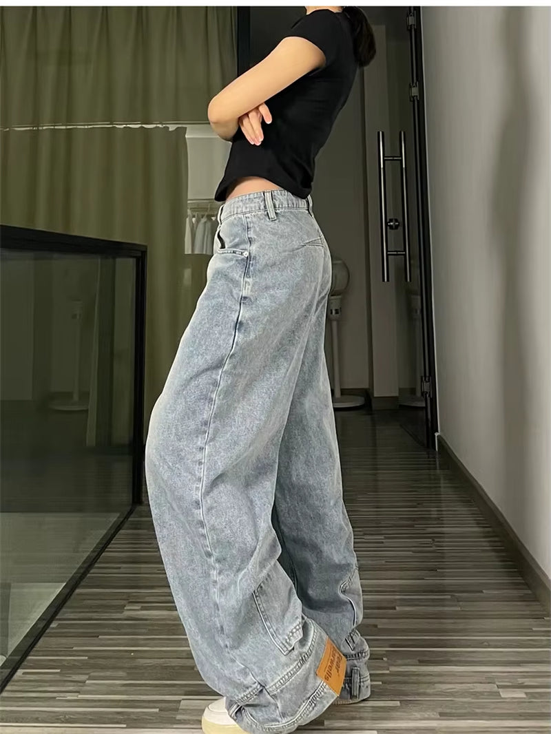 Ins Fashion American Retro Baggy High Waisted Jeans Woman High Street Denim Pants Reversible Trousers Streetwear Loose Jeans