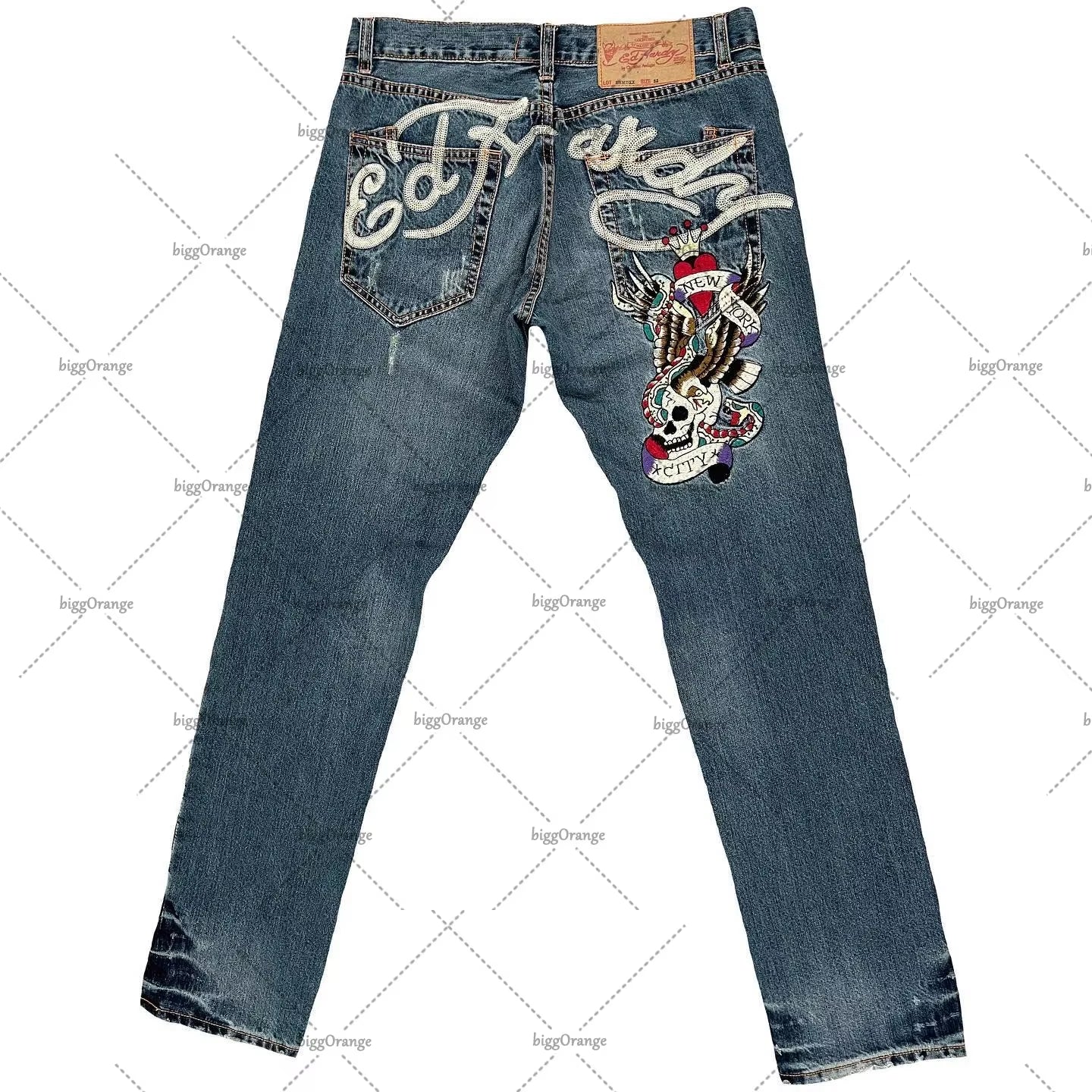 Printed Street Jeans Men'S Y2K Hip-Hop High-Waisted Straight Retro Loose Wide-Leg Pants Denim Trousers European and American