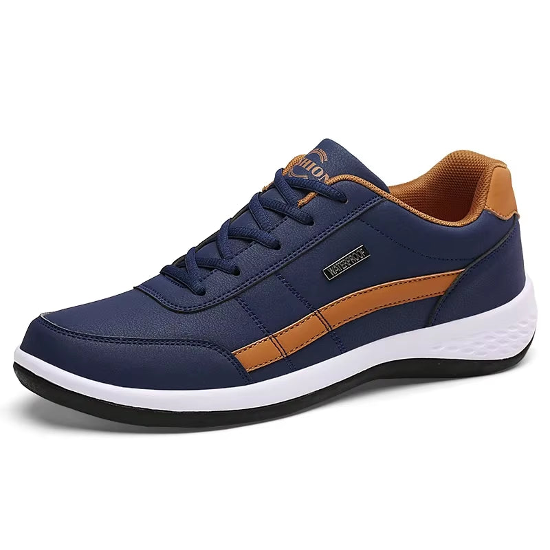 Men's Leather Sneakers – Waterproof Casual Lace-Up Sneakers, Comfortable Vulcanized Footwear for Men