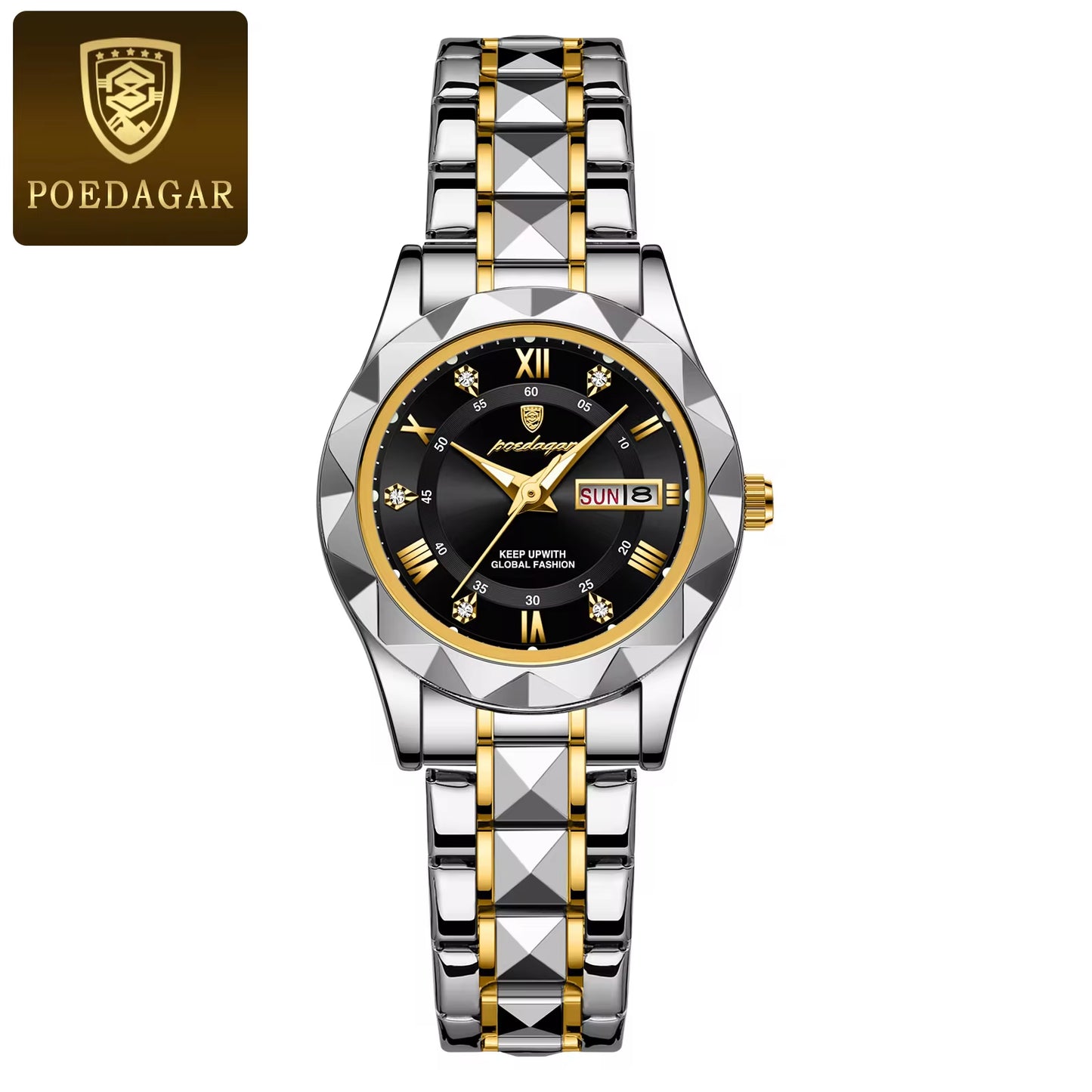 Luxury Ladies Dress Watch - Luminous, Waterproof, Week & Date Display, Stainless Steel, Quartz Movement, Gift Box Included