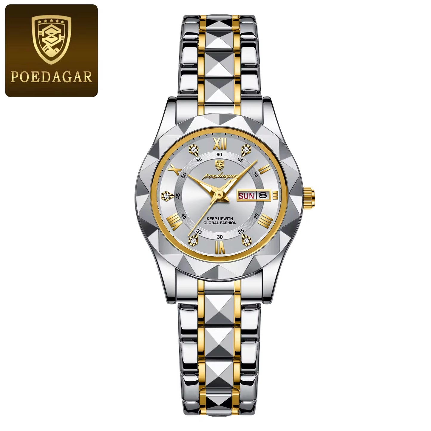 Luxury Ladies Dress Watch - Luminous, Waterproof, Week & Date Display, Stainless Steel, Quartz Movement, Gift Box Included