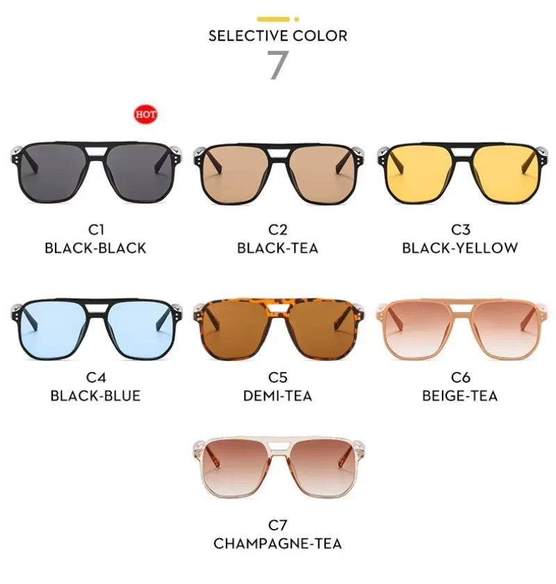 Vintage Square Sunglasses for Men and Women – Thick Frame with Double Bridges, Chic Polygon Design, and UV400 Protection.