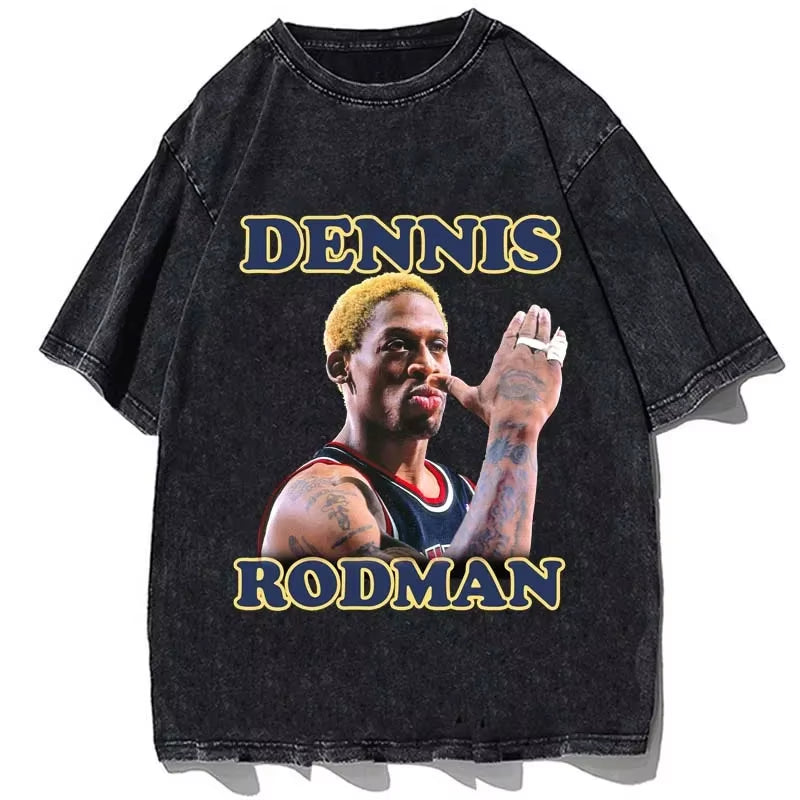 Hip Hop Streetwear Men Dennis Rodman T Shirt Rapper Print T-Shirt Washed Short Sleeve Harajuku Tee Tshirt Portrait Graphic