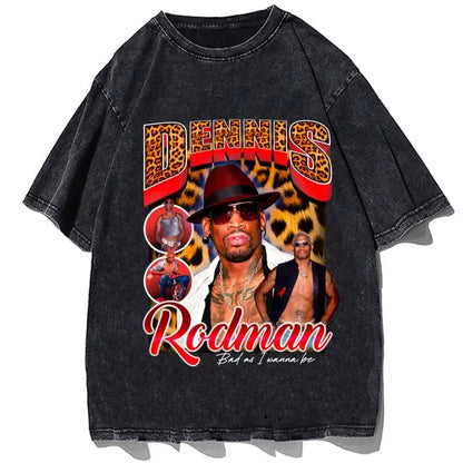 Hip Hop Streetwear Men Dennis Rodman T Shirt Rapper Print T-Shirt Washed Short Sleeve Harajuku Tee Tshirt Portrait Graphic