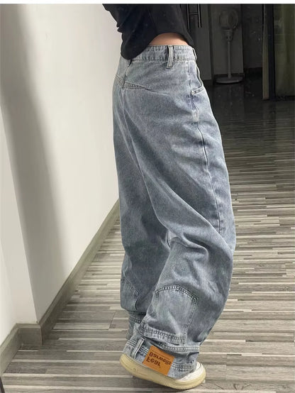 Ins Fashion American Retro Baggy High Waisted Jeans Woman High Street Denim Pants Reversible Trousers Streetwear Loose Jeans