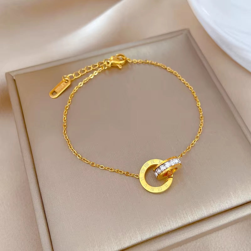 Luxury Gold Plated Zircon Roman Numeral Bracelet for Women.