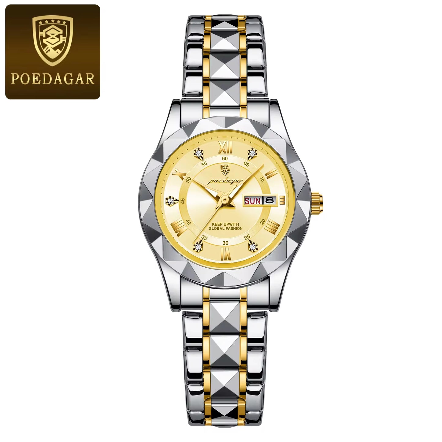 Luxury Ladies Dress Watch - Luminous, Waterproof, Week & Date Display, Stainless Steel, Quartz Movement, Gift Box Included