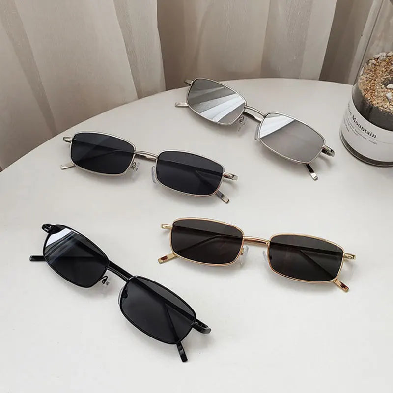 Fashion Small Rectangle Sunglasses for Men and Women – Vintage Square Driving Sunglasses with Luxury Metal Frame Eyewear.