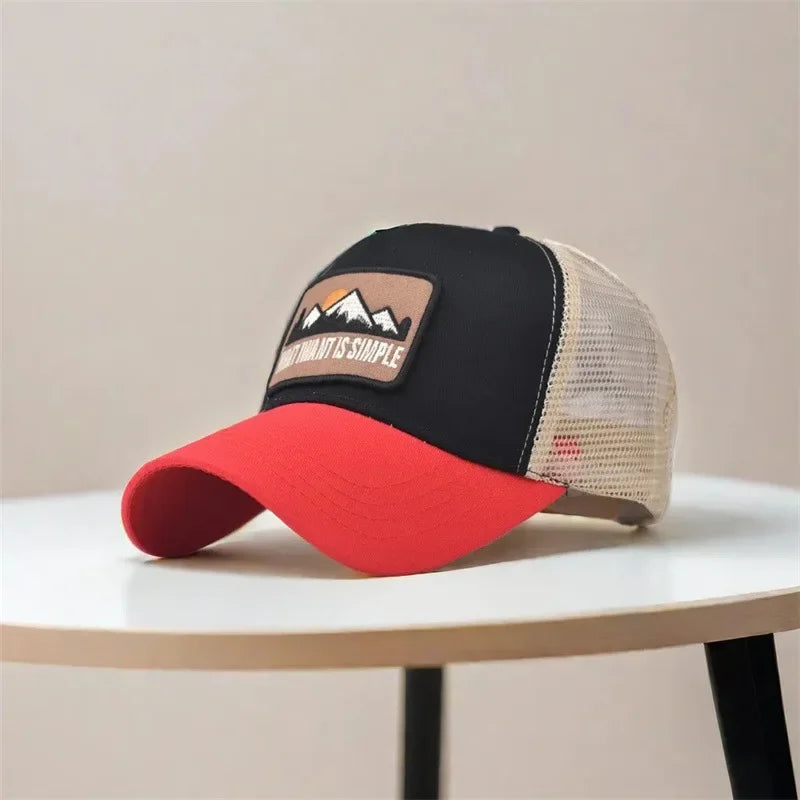 Letter Mesh Breathable Hat for Men and Women – Embroidered Baseball Cap with Sunshade, Perfect for Outdoor Sports, Cycling, and Travel.