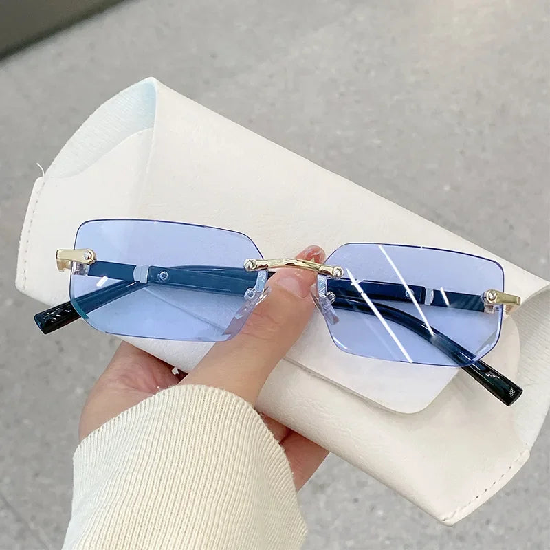 High Definition Sunglasses for Men and Women – Blue Light Blocking, Rimless Square Frame Eyewear with Eye Protection.