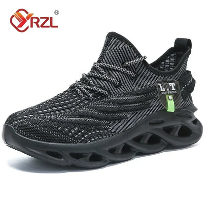 Men's Black Running Shoes - Casual Sneakers with Breathable Mesh & Shock-Absorption, Women's Lightweight Tennis for Outdoor Jogging