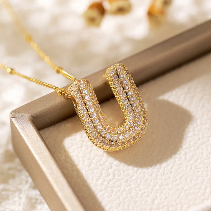 "Exquisite Gold-Plated Letter Necklace – Minimalist A-Z Balloon Pendant | 18K Copper Gold Finish & Zircon Accent | Delicate 26" Collarbone Chain | Elegant Women's Jewelry Gift"