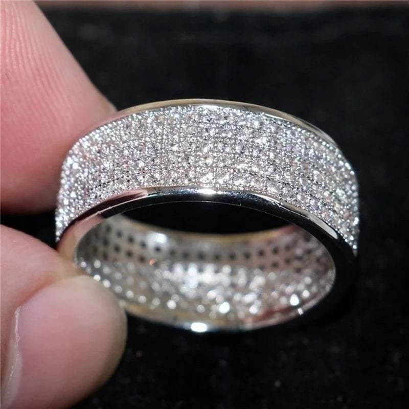 Shine Silver & Gold Color Inlaid White Zircon Ring – Engagement & Wedding Jewelry for Women & Men