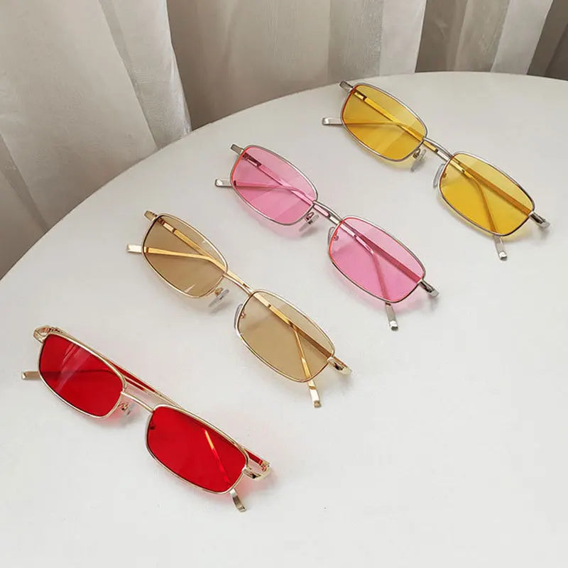 Fashion Small Rectangle Sunglasses for Men and Women – Vintage Square Driving Sunglasses with Luxury Metal Frame Eyewear.