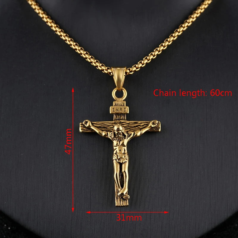 Religious Jesus Cross Stainless Steel Necklace – Gold & Silver Color Cross Pendant