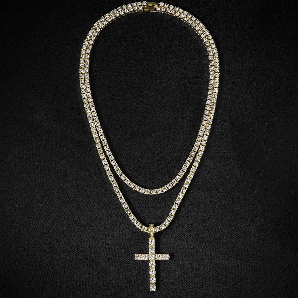 Hip Hop Iced Out Cross Pendant Necklace – 4mm Zircon Tennis Chain