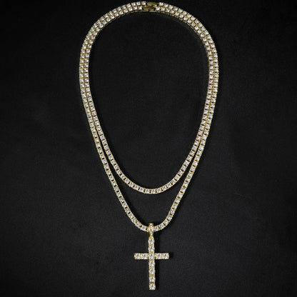 Hip Hop Iced Out Cross Pendant Necklace – 4mm Zircon Tennis Chain