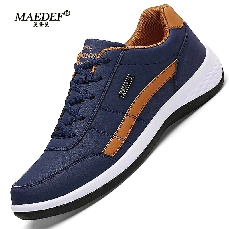 Men's Leather Sneakers – Waterproof Casual Lace-Up Sneakers, Comfortable Vulcanized Footwear for Men