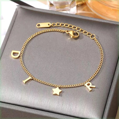 Korean New Fashion Letter Star Pendant Bracelet – Simple Vintage Stainless Steel Jewelry for Women