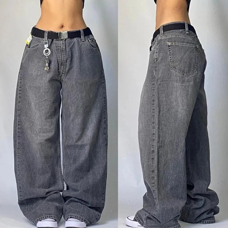 Title: Y2K Streetwear Multi-Pocket Baggy Jeans – Unisex High-Waist Wide-Leg Denim