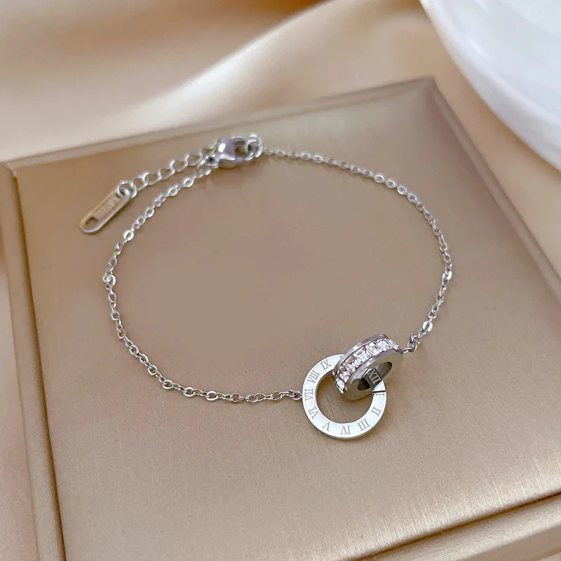 Luxury Gold Plated Zircon Roman Numeral Bracelet for Women.