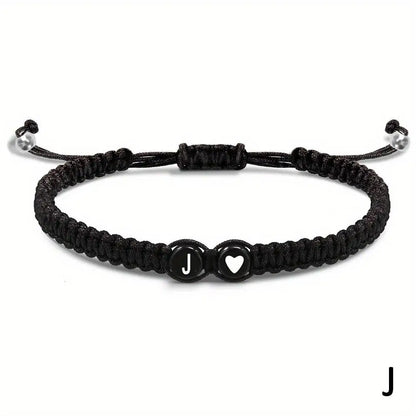 A-Z Initial Heart Braided Bracelet – Handmade Adjustable Friendship Jewelry for Men & Women