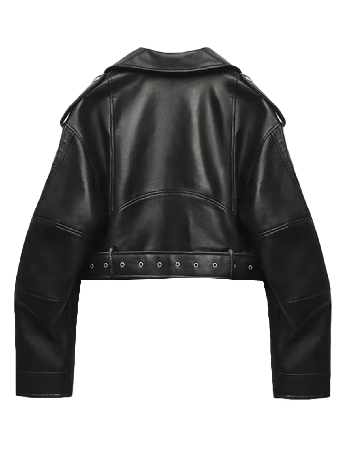 Title: Women's Faux PU Leather Jacket – Casual Lapel Zipper Motorcycle Coat