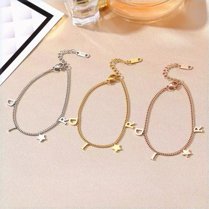 Korean New Fashion Letter Star Pendant Bracelet – Simple Vintage Stainless Steel Jewelry for Women