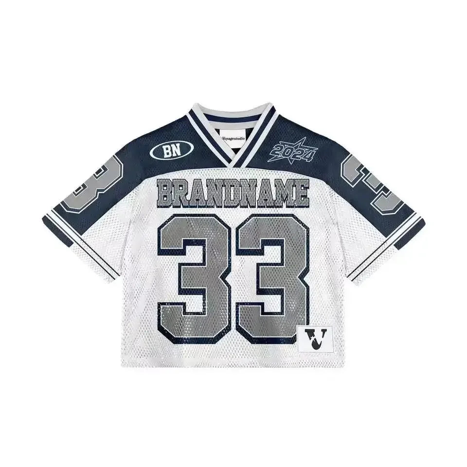 Y2K American Fashion T-Shirt - Splicing Loose Football Jersey, Unisex Streetwear Short-Sleeve Top