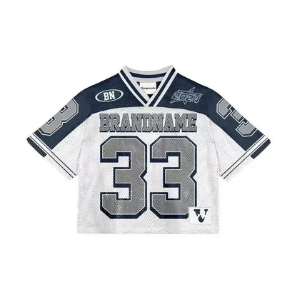 Y2K American Fashion T-Shirt - Splicing Loose Football Jersey, Unisex Streetwear Short-Sleeve Top