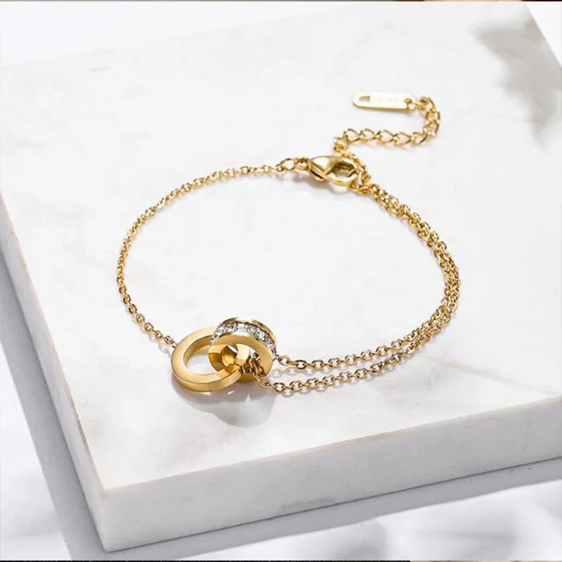 Luxury Gold Plated Zircon Roman Numeral Bracelet for Women.