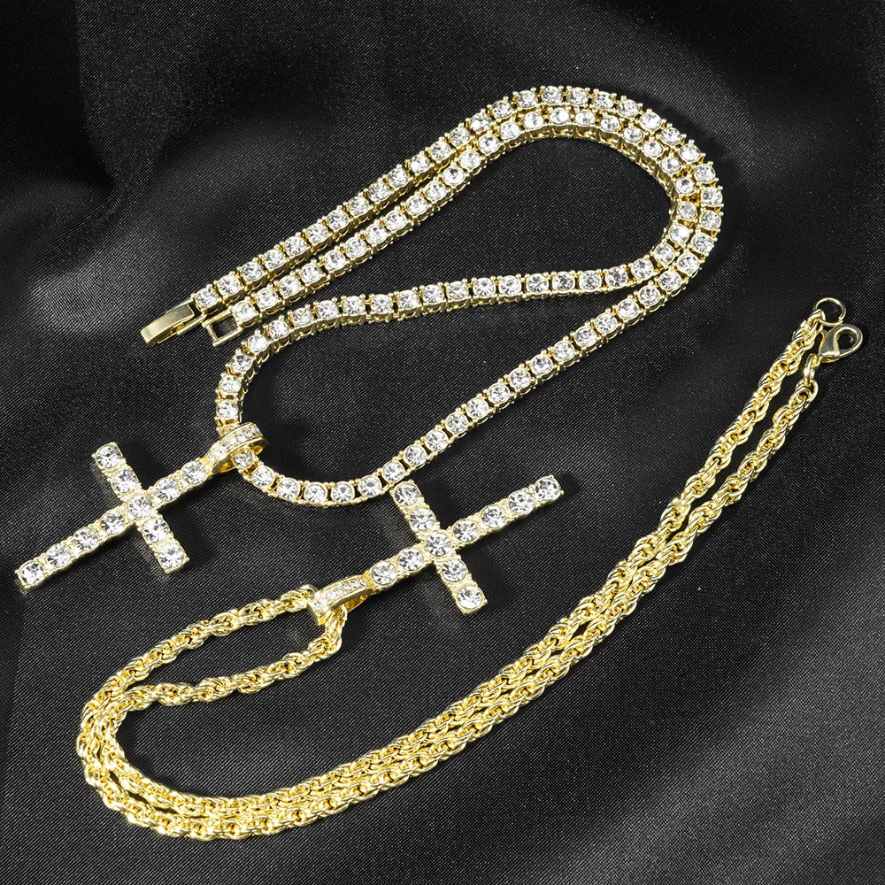 Hip Hop Iced Out Cross Pendant Necklace – 4mm Zircon Tennis Chain