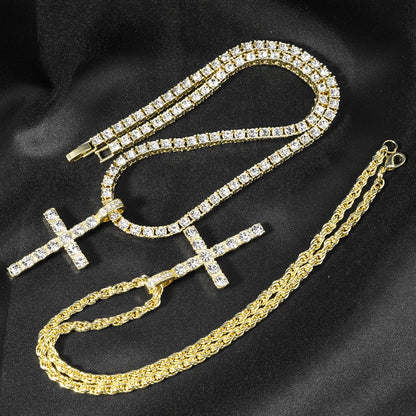 Hip Hop Iced Out Cross Pendant Necklace – 4mm Zircon Tennis Chain