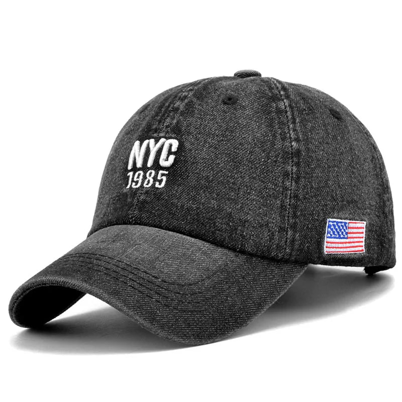 Fashion NYC 1985 Embroidered Denim Snapback Baseball Cap – Adjustable Outdoor Casual Sports Hat, Perfect for Golf & Sun Protection